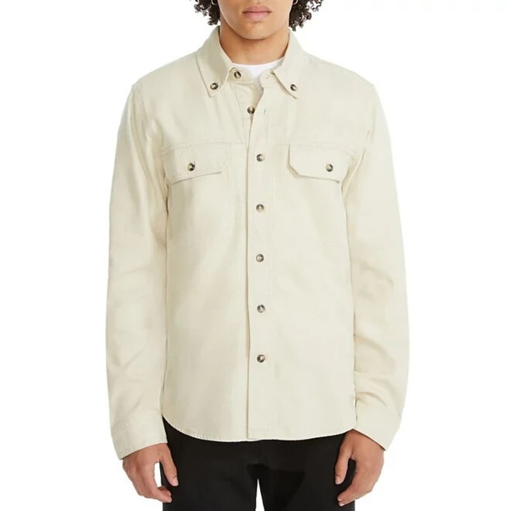 NWT Lucky Brand Mens Shirt Jacket Oatmeal Beige Cotton Button Down Size S